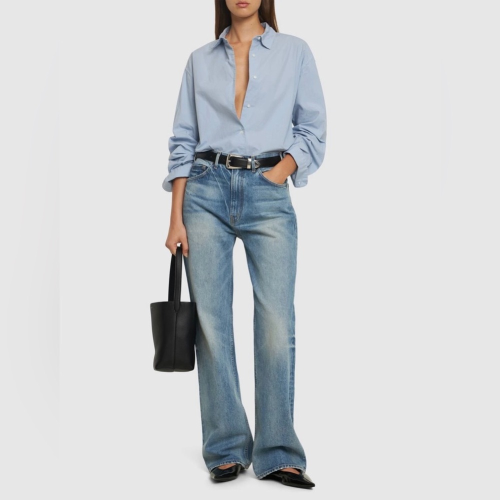 NILI LOTAN Yorke Crisp Cotton Poplin Shirt In Light Blue Size M